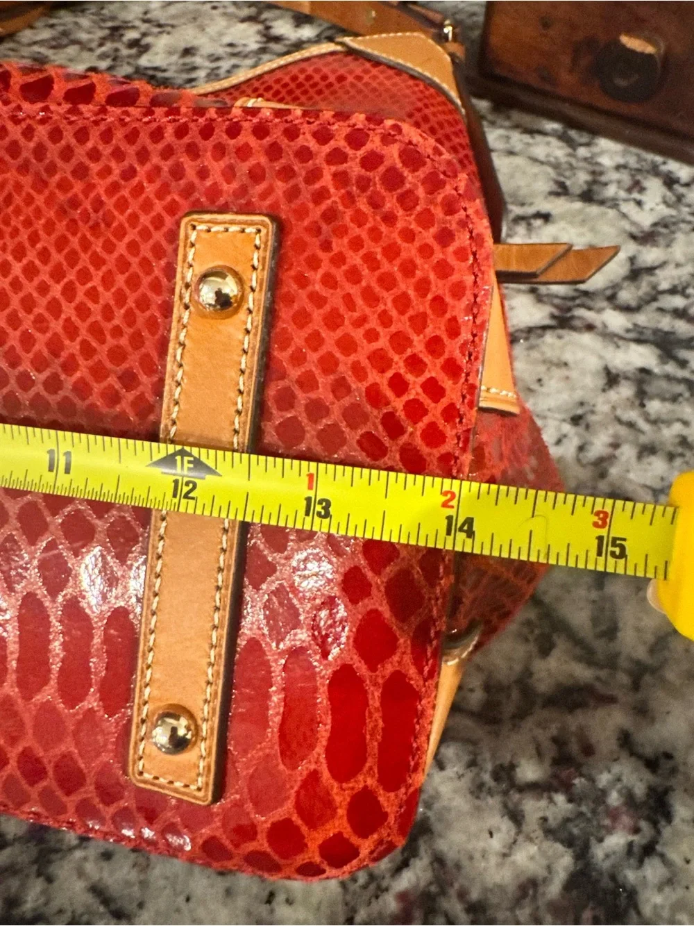 Dooney & Bourke Red Snake-Embossed Hobo with Tan Trim
